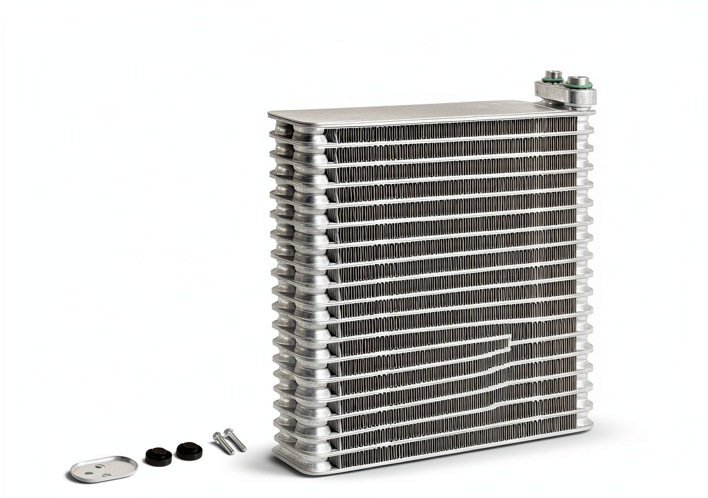 Installing A-Premium Air Conditioning Evaporator Core for Nissan Versa on a wooden workbench